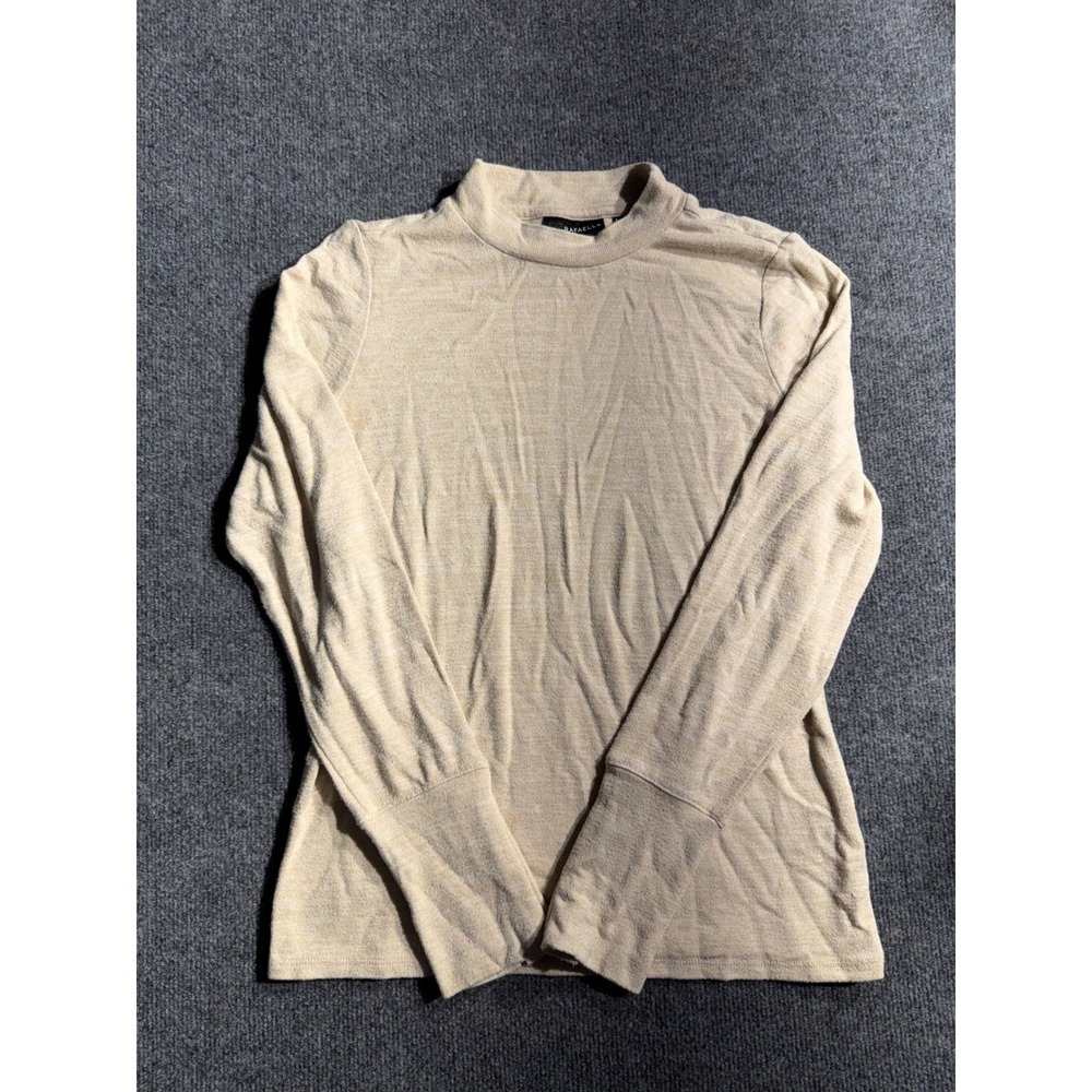Rafaella Womens XS Beige Mock Neck Long Sleeve Top Snap Button Cuffs Knit Shirt - Picture 1 of 9